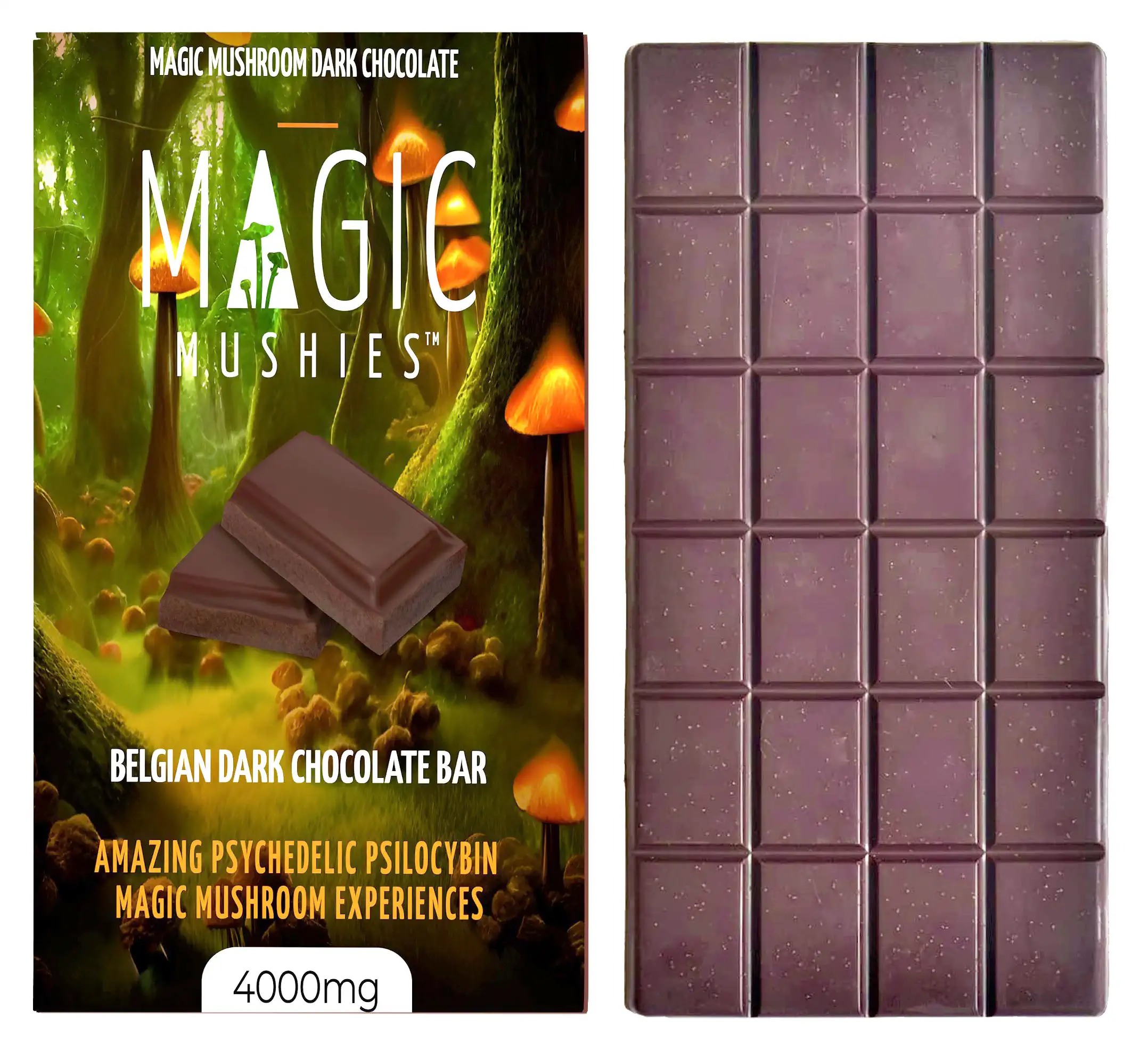 Magic-Mushroom-Belgian-Dark-Chocolate-Bar-Front-with-Bar.webp Magic Mushroom Belgian Dark Chocolate Bar